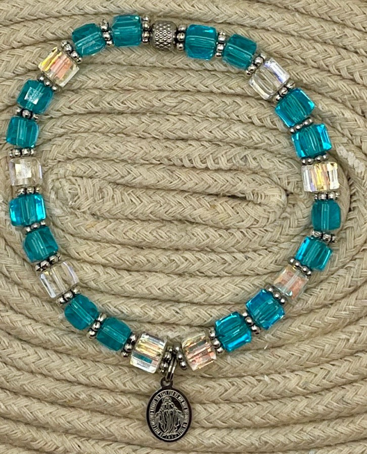 Heavenly Grace-Pray for Peace - Blessed Mother 6mm silver bracelet