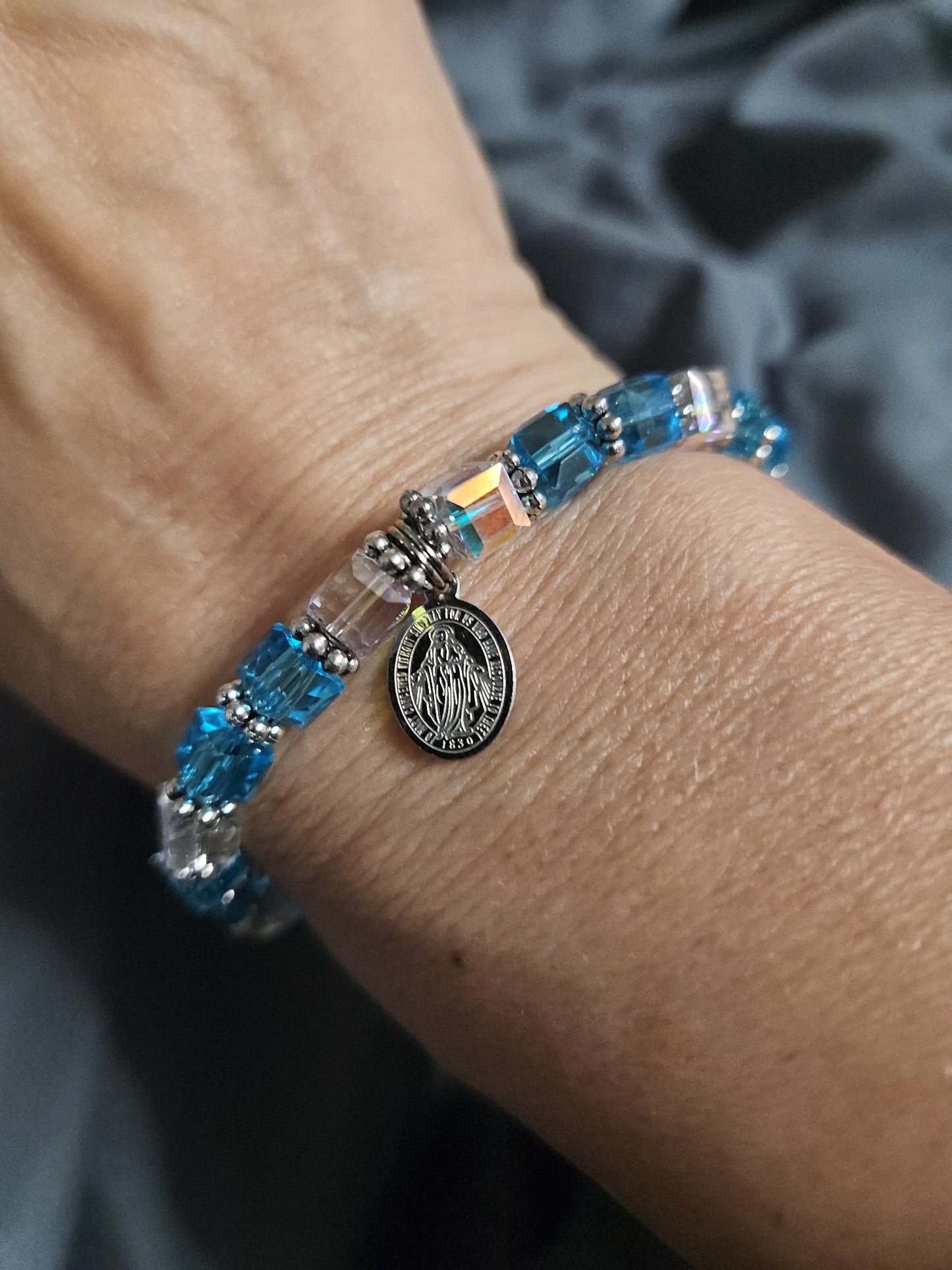 Heavenly Grace-Pray for Peace - Blessed Mother 6mm silver bracelet