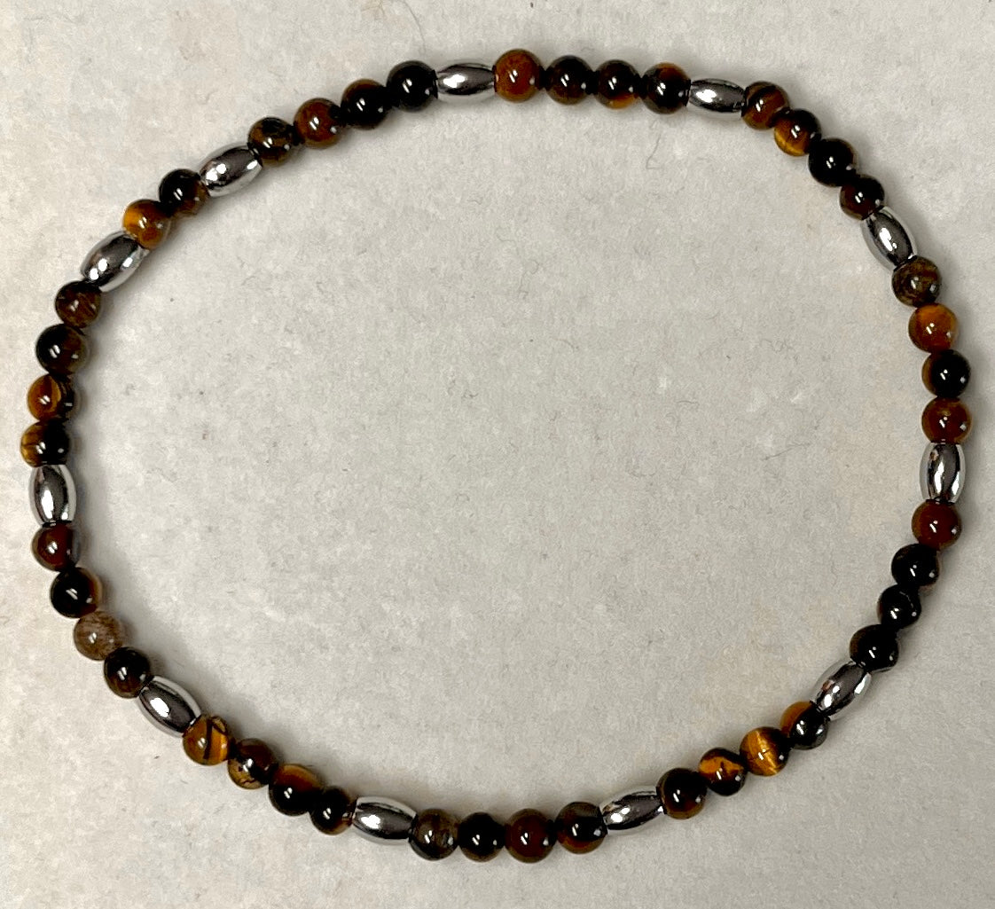 Round About Collection-Stone & Steel Ankle Bracelet-Brown Tiger Eye