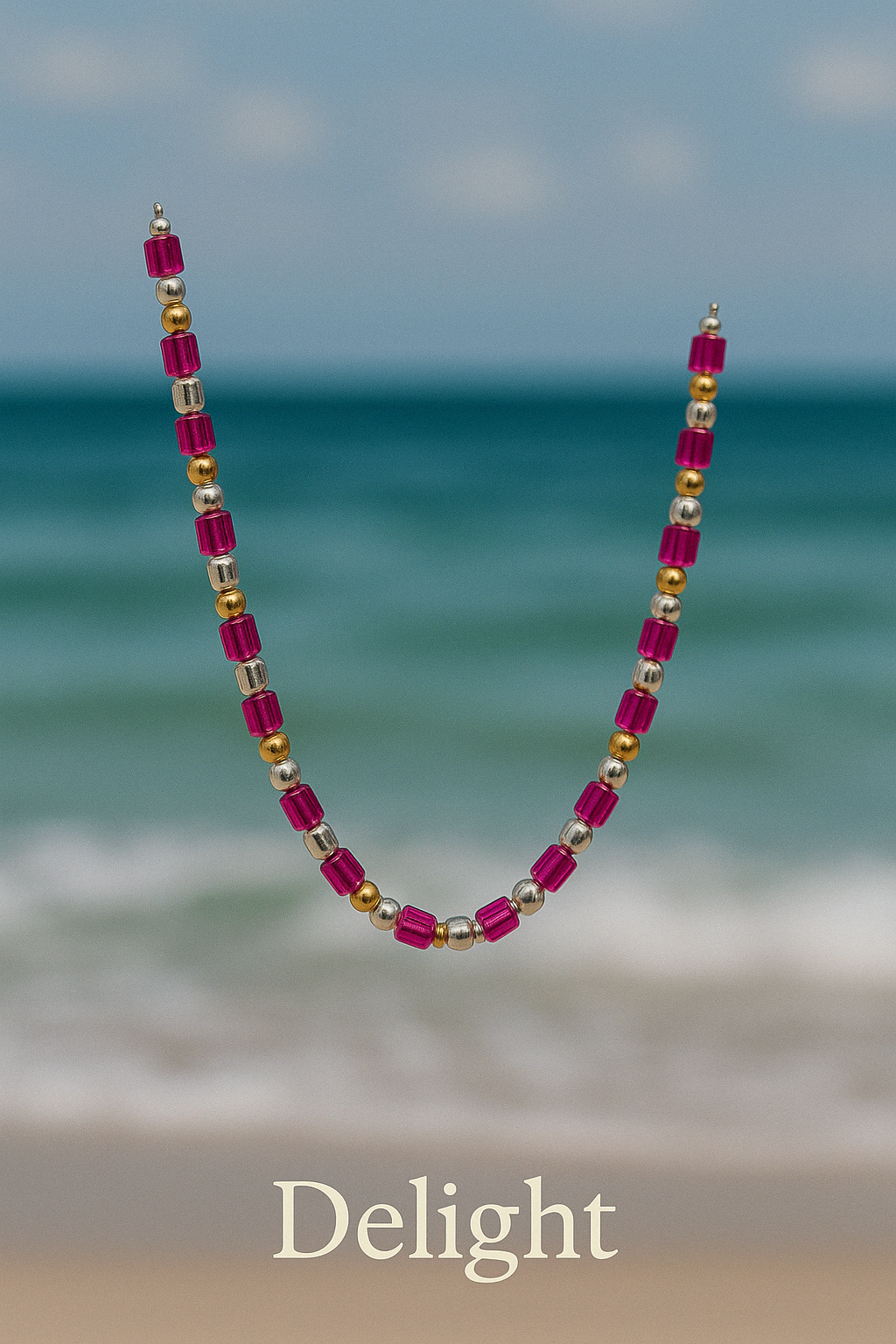 Pretty in pink -Delight- Necklace with silver and Gold tone Accents