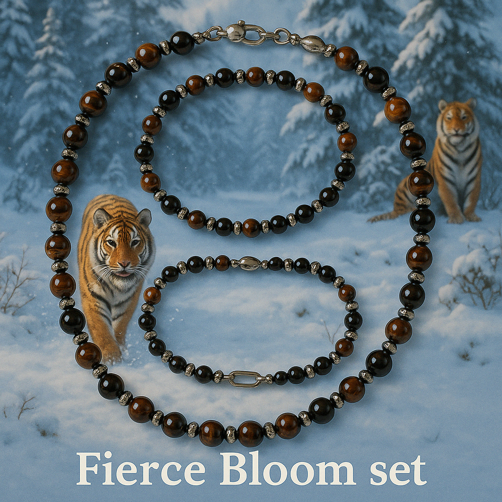 Round about collection "Red Tiger Eye Set "Fierce Bloom"Necklace,Bracelet & Ankle Bracelet