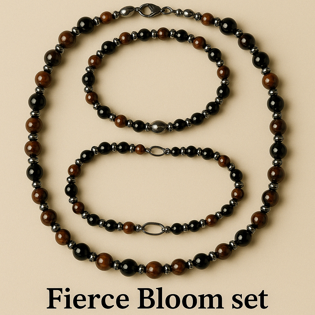 Round about collection "Red Tiger Eye Set "Fierce Bloom"Necklace,Bracelet & Ankle Bracelet