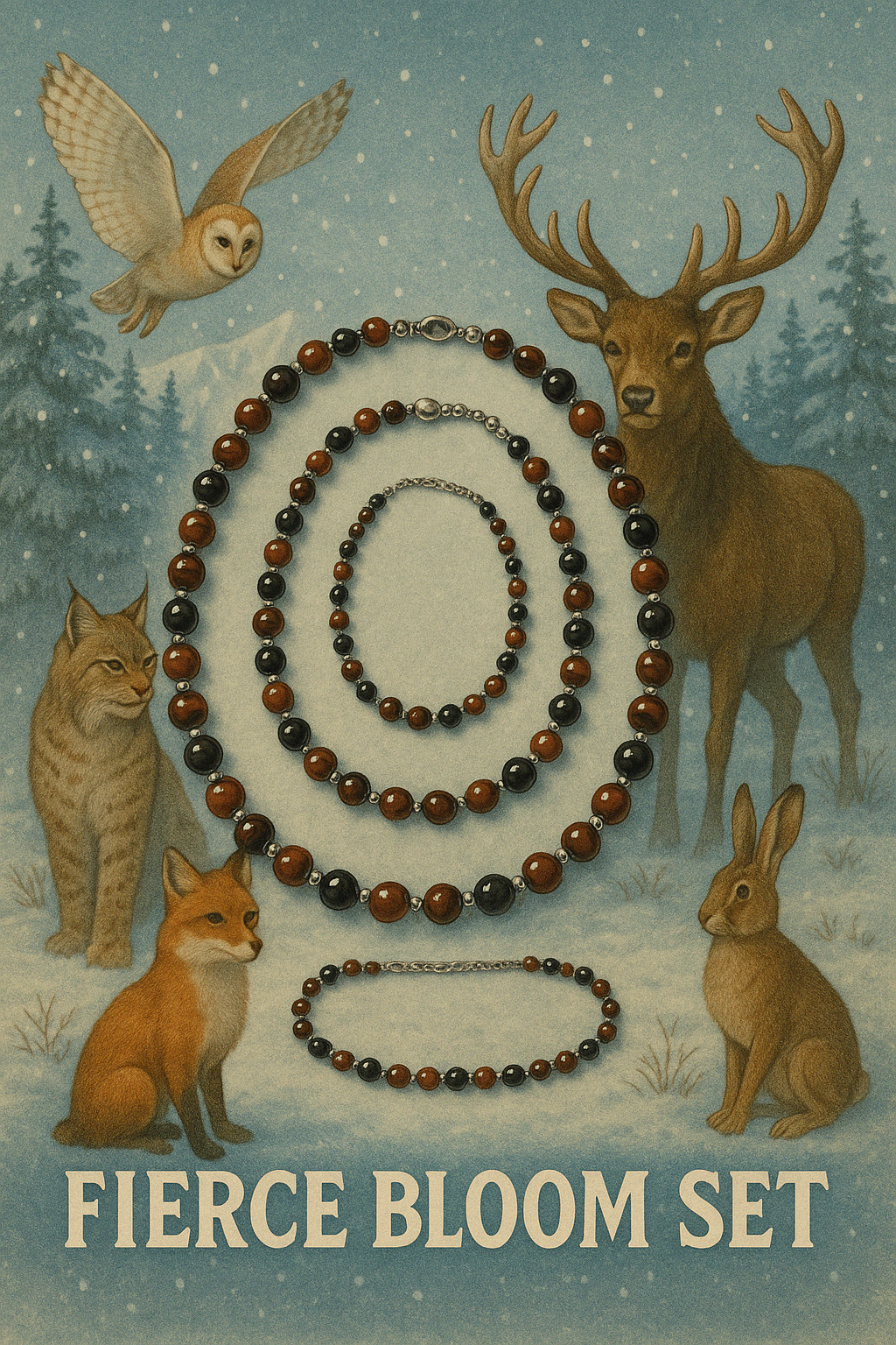 Round about collection "Red Tiger Eye Set "Fierce Bloom"Necklace,Bracelet & Ankle Bracelet