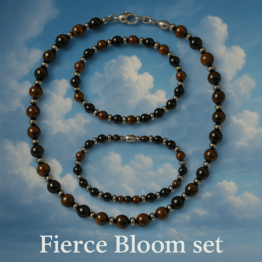 Round about collection "Red Tiger Eye Set "Fierce Bloom"Necklace,Bracelet & Ankle Bracelet