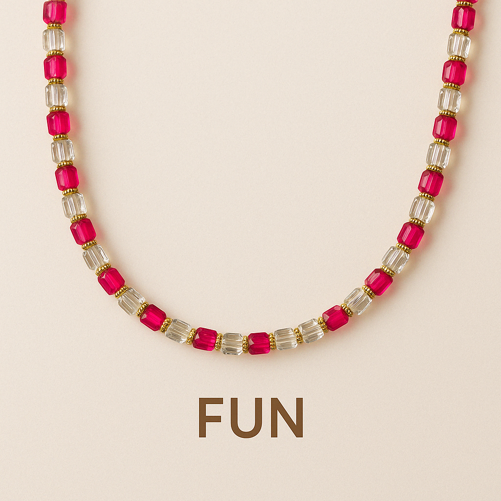 Pretty in Pink-fun- Necklace Gold tone