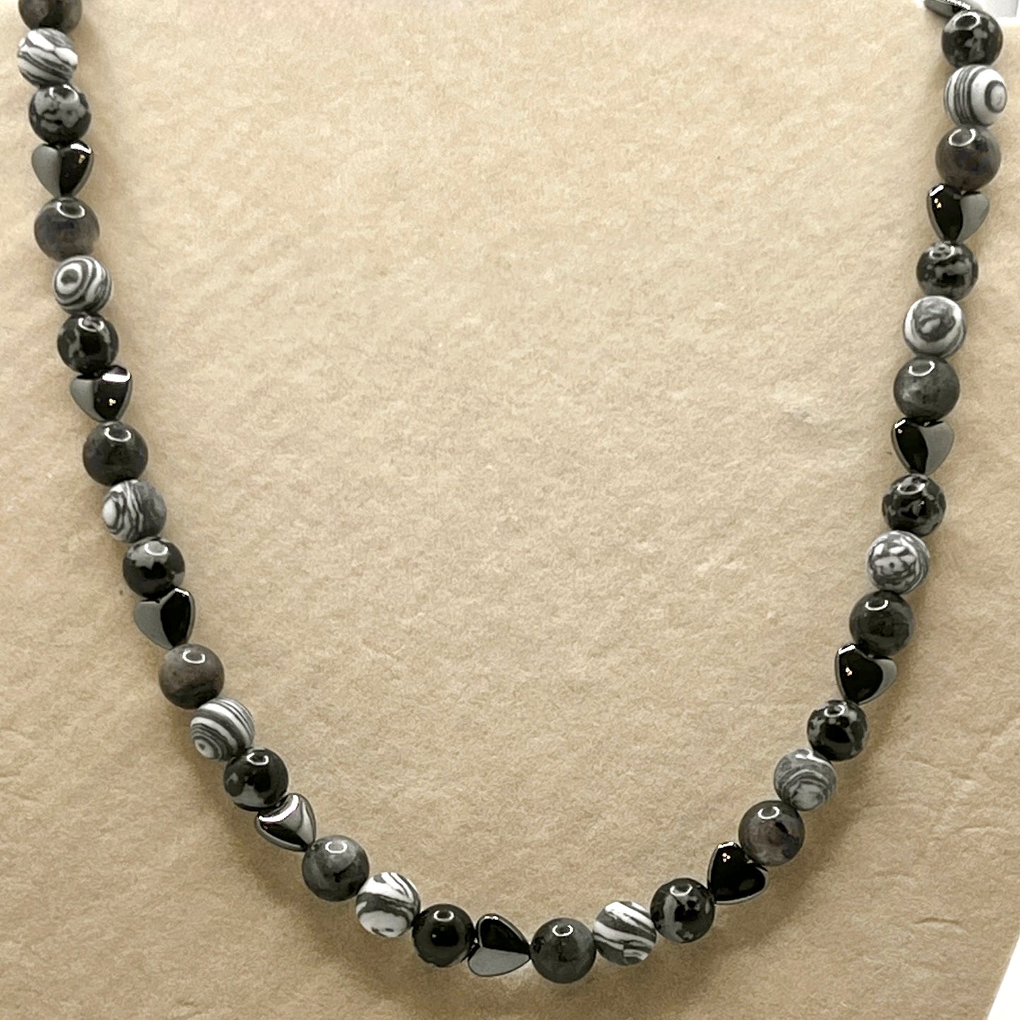 Round about Collection-Healing Horizons-Necklace-Matte Grey & White Malachite
