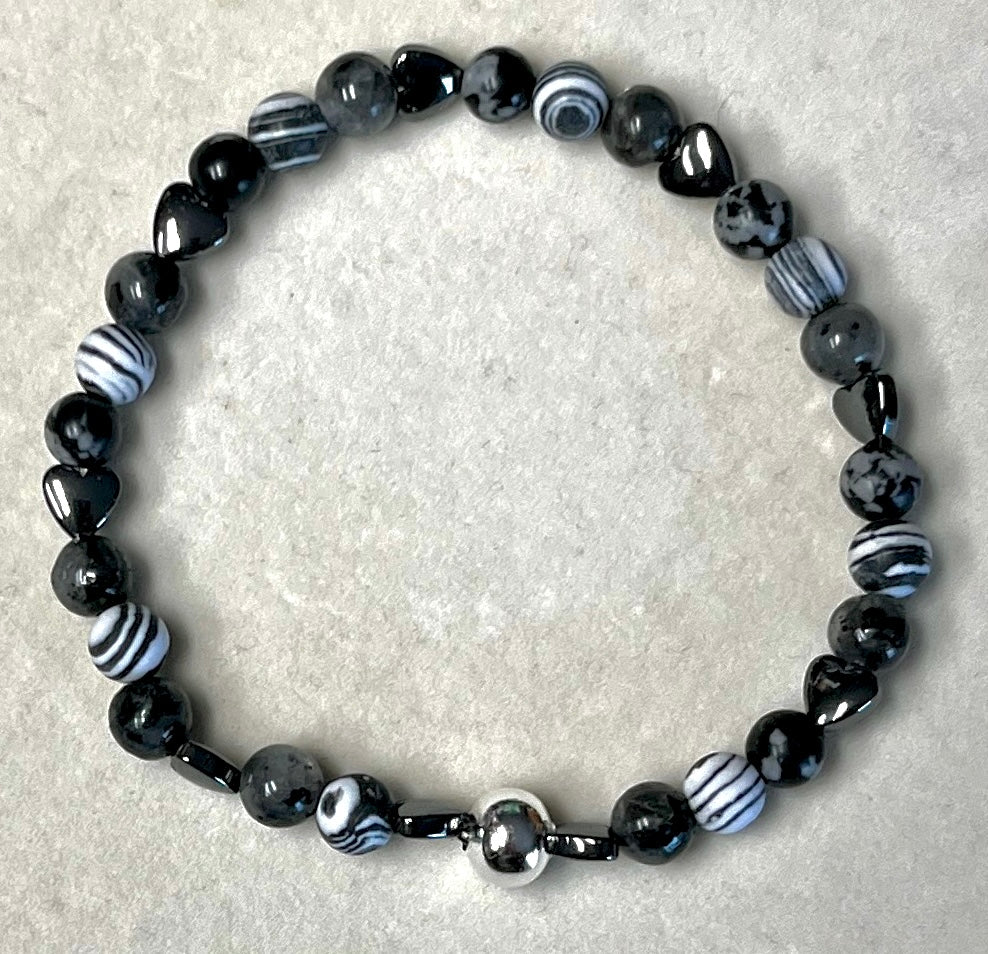 Round about Collection -Healing Horizons Bracelet-Matte Grey & White Malachite