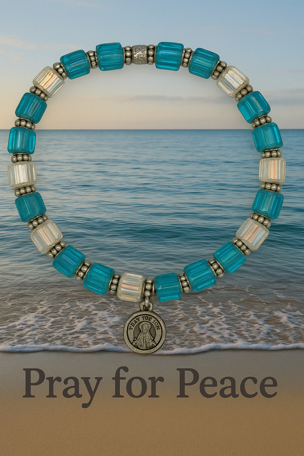 Heavenly Grace-Pray for Peace - Blessed Mother 6mm silver bracelet