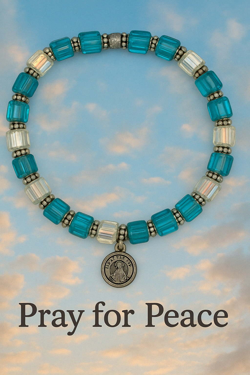 Heavenly Grace-Pray for Peace - Blessed Mother 6mm silver bracelet