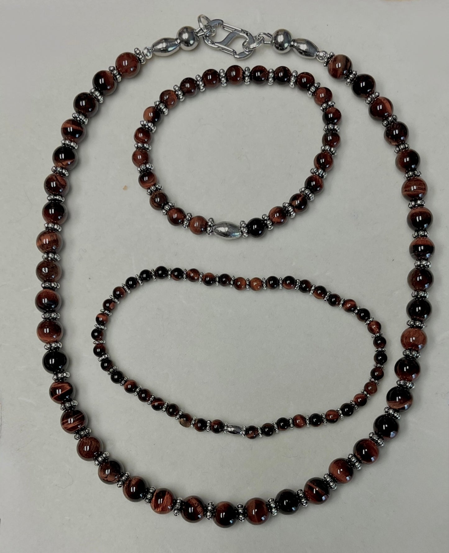 Round about collection "Red Tiger Eye Set "Fierce Bloom"Necklace,Bracelet & Ankle Bracelet
