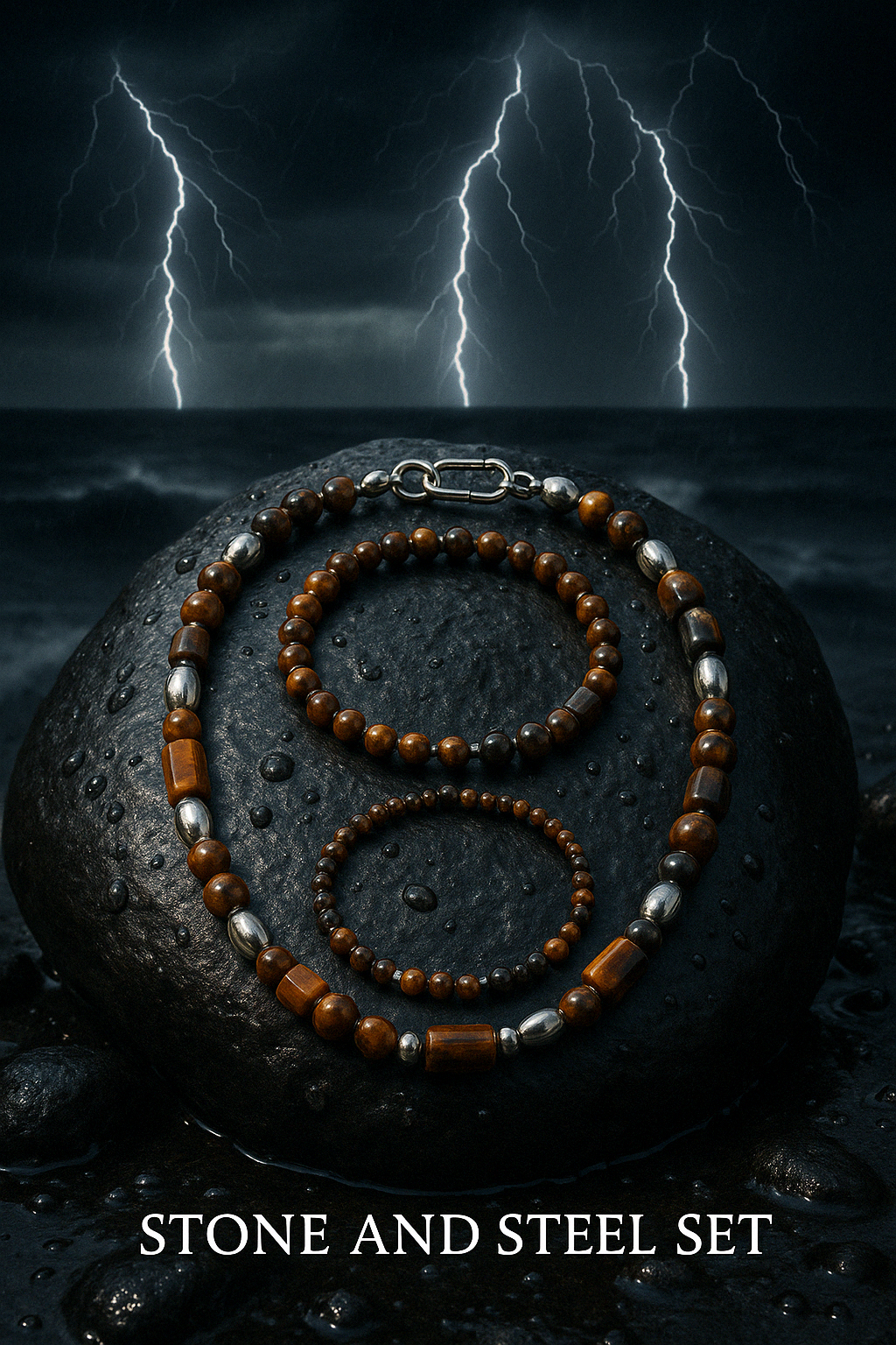 Round About Collection Set -Stone and Steel-Necklace ,Bracelet & Ankle Bracelet-