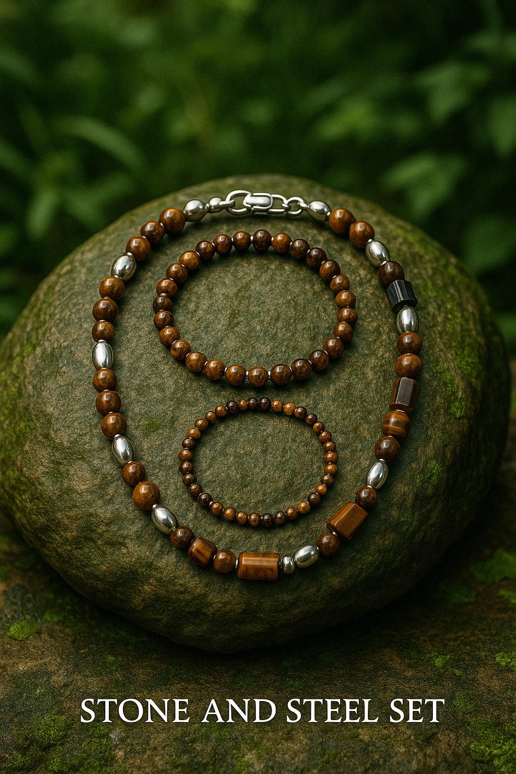 Round About Collection Set -Stone and Steel-Necklace ,Bracelet & Ankle Bracelet-