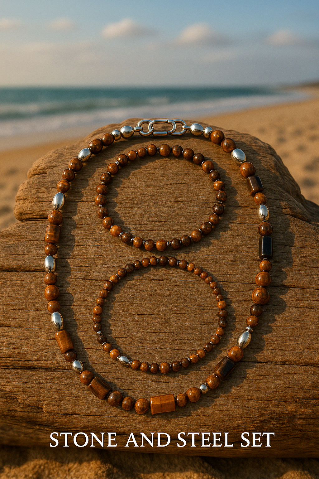 Round About Collection Set -Stone and Steel-Necklace ,Bracelet & Ankle Bracelet-