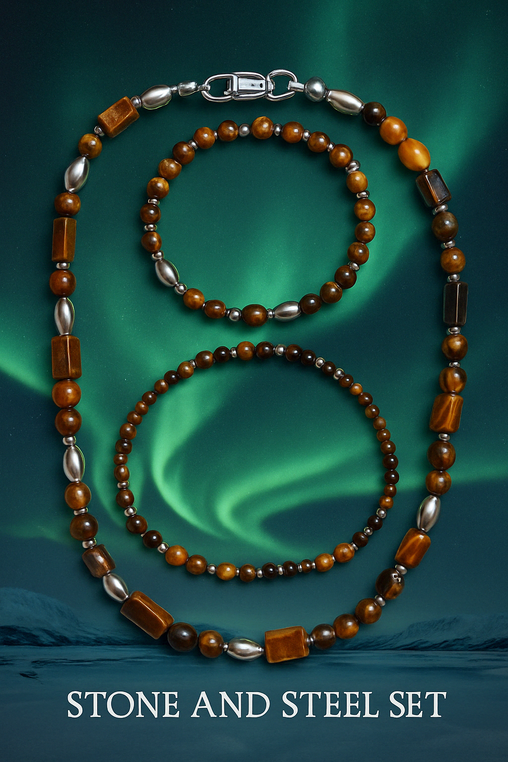 Round About Collection Set -Stone and Steel-Necklace ,Bracelet & Ankle Bracelet-