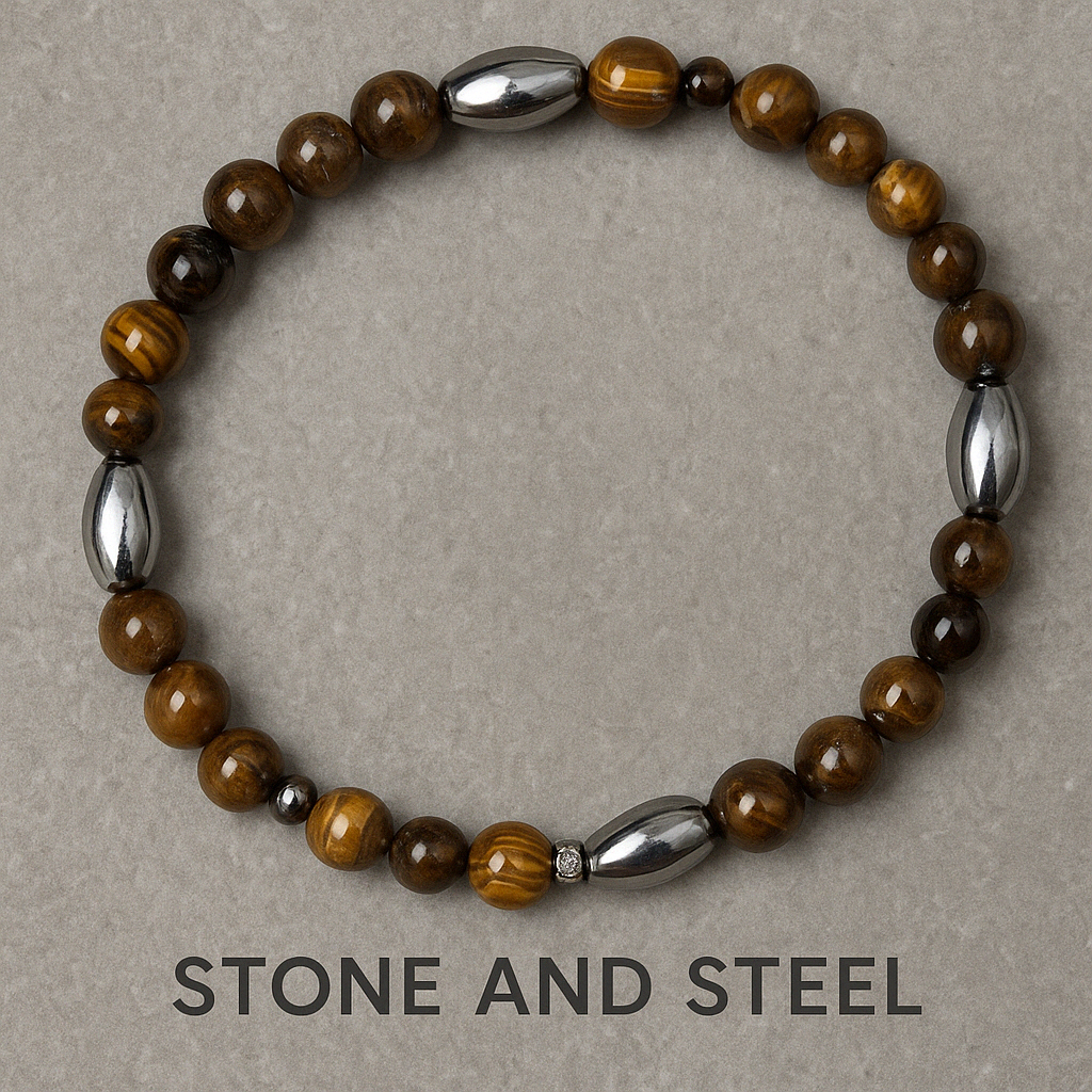 Round About Collection-Stone & Steel Bracelet-Brown Tiger Eye