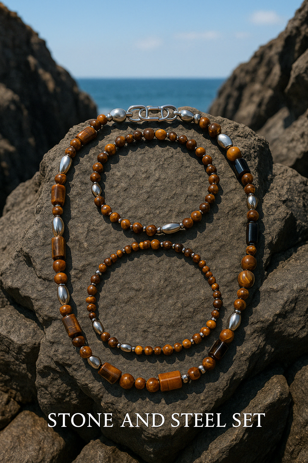 Round About Collection Set -Stone and Steel-Necklace ,Bracelet & Ankle Bracelet-