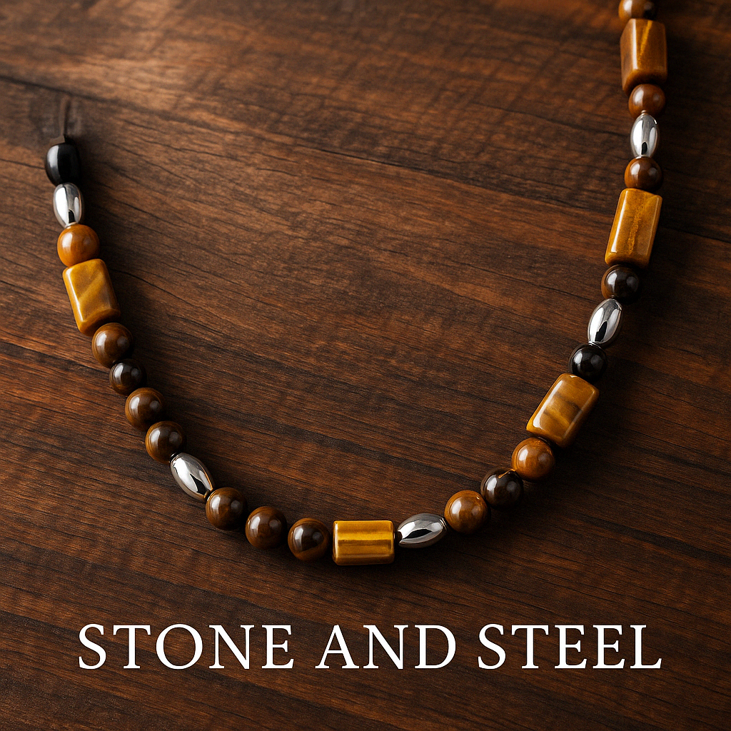 Round about Collection -Stone & Steel- Necklace- Brown Tiger Eye