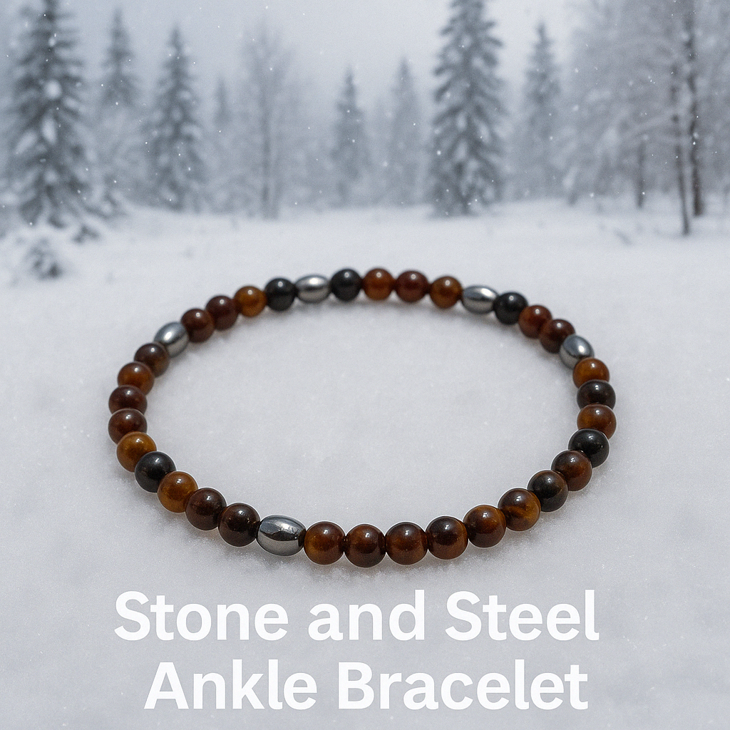 Round About Collection-Stone & Steel Ankle Bracelet-Brown Tiger Eye