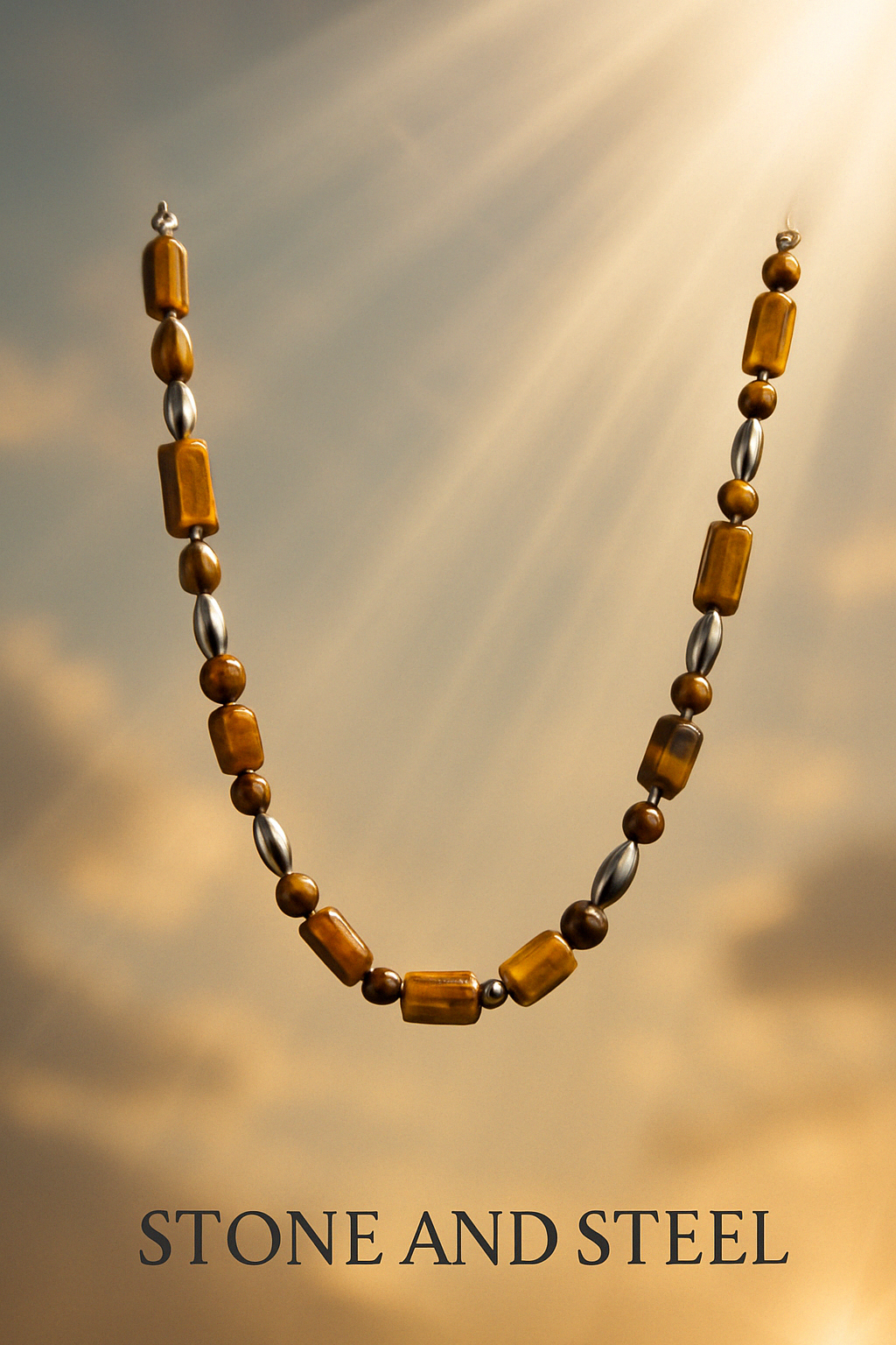 Round about Collection -Stone & Steel- Necklace- Brown Tiger Eye