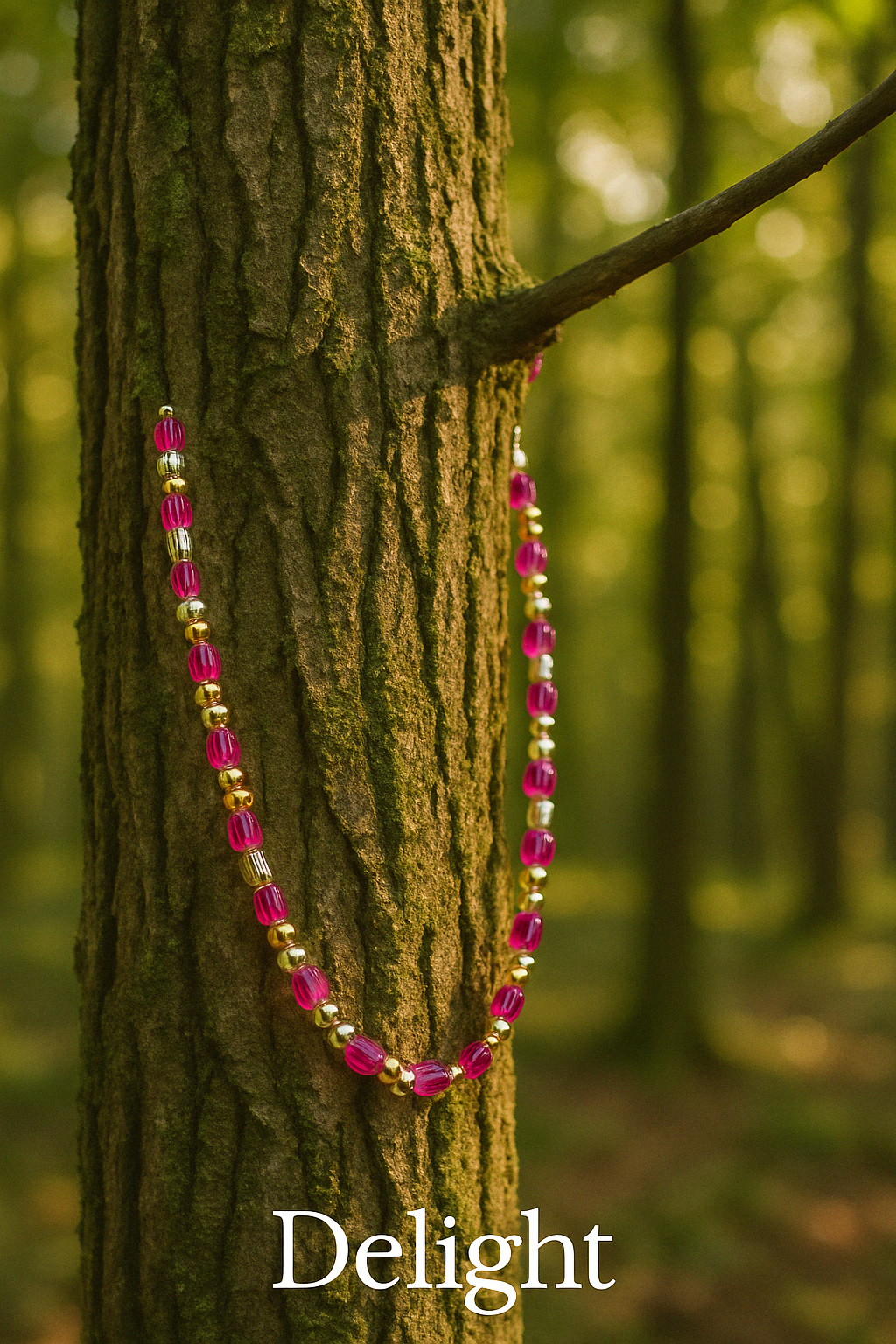 Pretty in pink -Delight- Necklace  with silver and Gold tone Accents