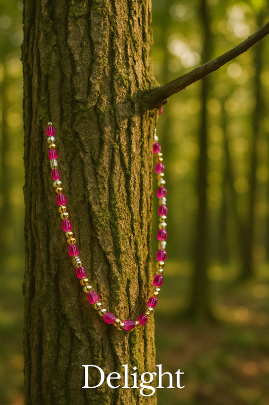 Pretty in pink -Delight- Necklace  with silver and Gold tone Accents