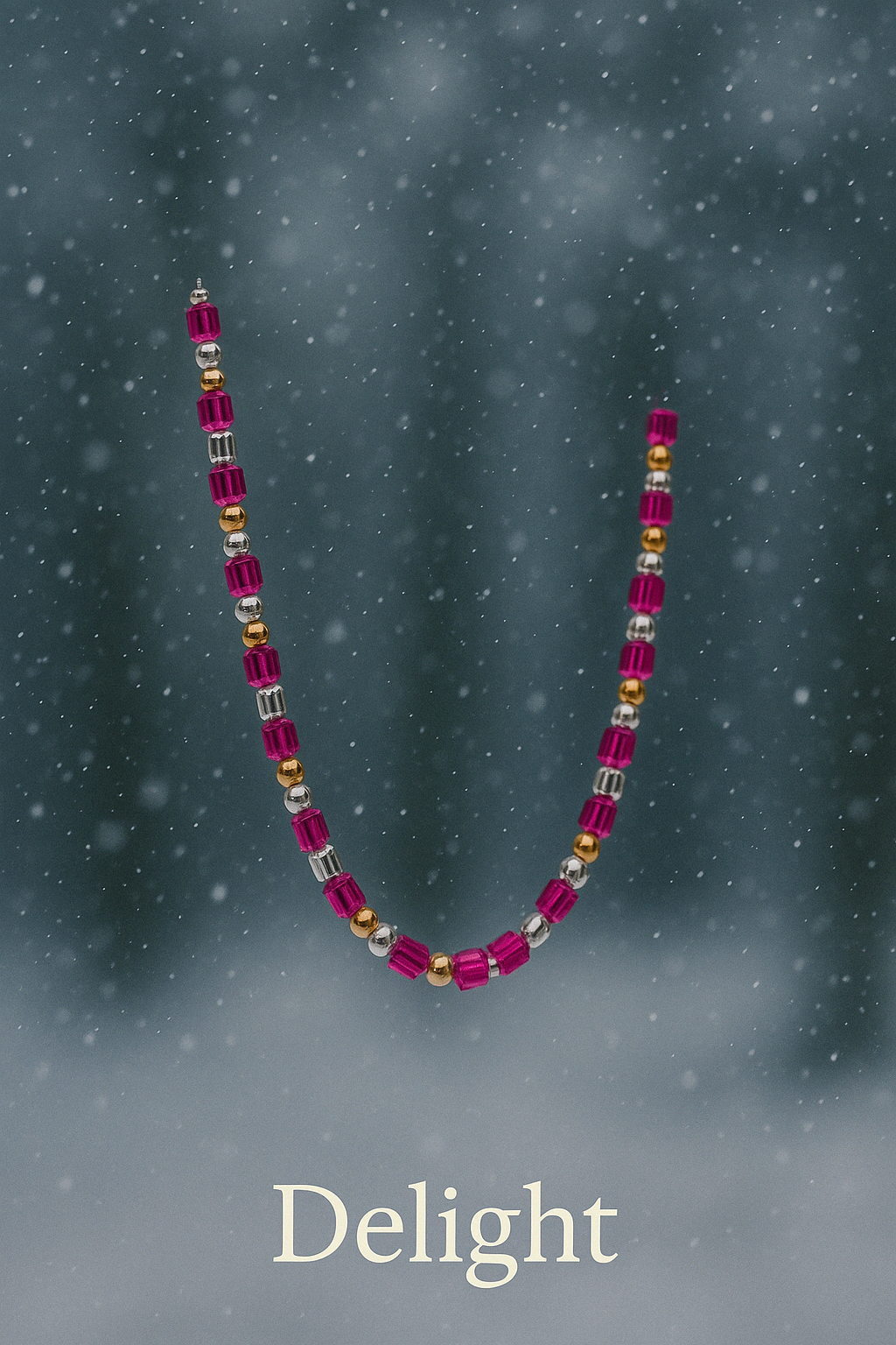 Pretty in pink -Delight- Necklace  with silver and Gold tone Accents