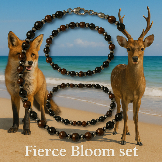 Round about collection "Red Tiger Eye Set "Fierce Bloom"Necklace,Bracelet & Ankle Bracelet