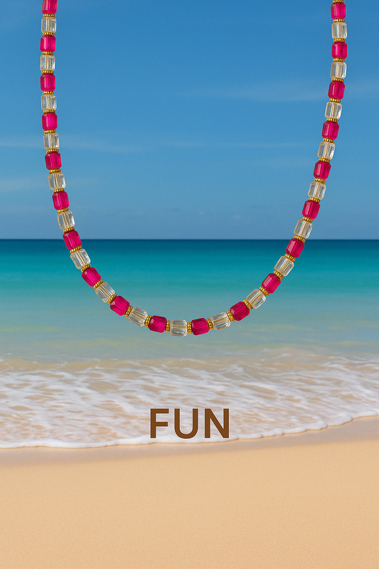 Pretty in Pink-fun- Necklace Gold tone
