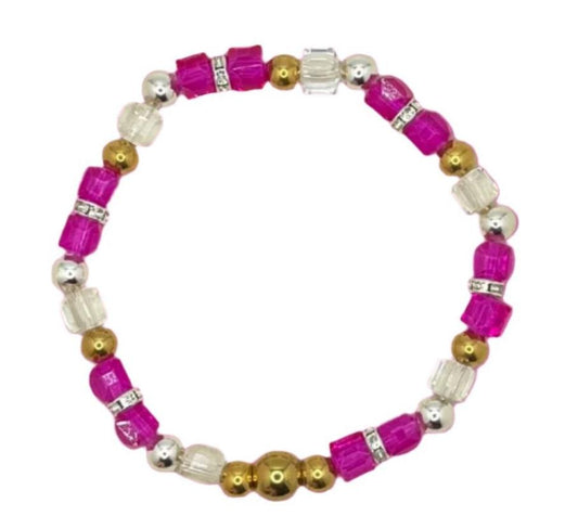 Pretty in Pink -Delight-Gold and Sliver Accents Bracelets