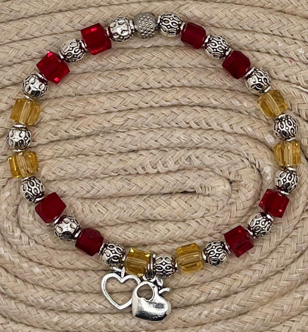 Memory-Jan & Nov Birthstone Silver accent Bracelet and a silver double heart charm