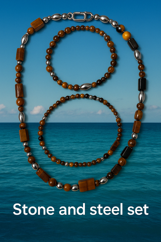 Round About Collection Set -Stone and Steel-Necklace ,Bracelet & Ankle Bracelet-