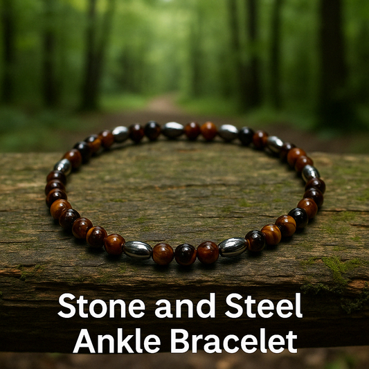 Round About Collection-Stone & Steel Ankle Bracelet-Brown Tiger Eye