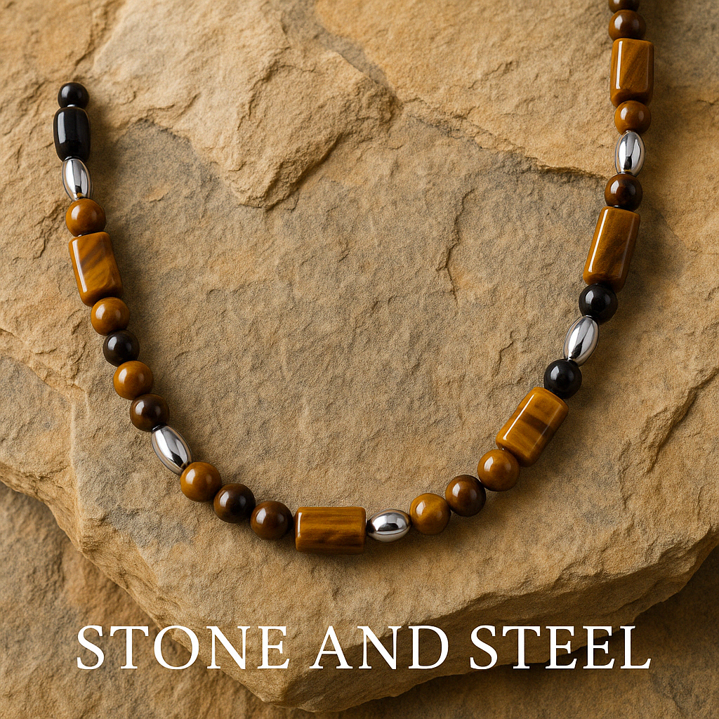 Round about Collection -Stone & Steel- Necklace- Brown Tiger Eye