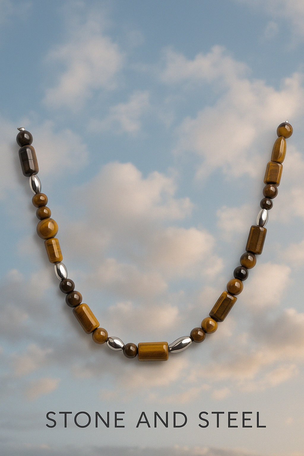 Round about Collection -Stone & Steel- Necklace- Brown Tiger Eye