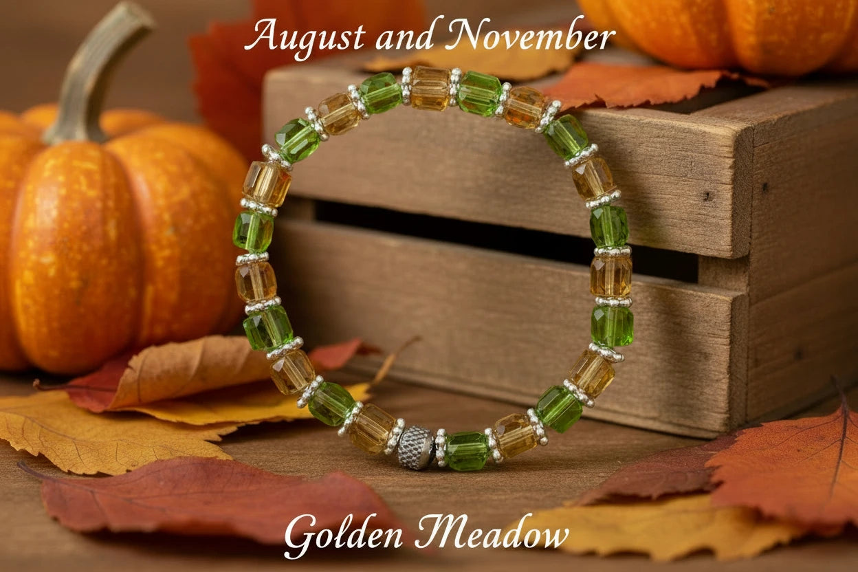 Memory Bracelet Showcasing  Aug and Nov " Golden Meadow