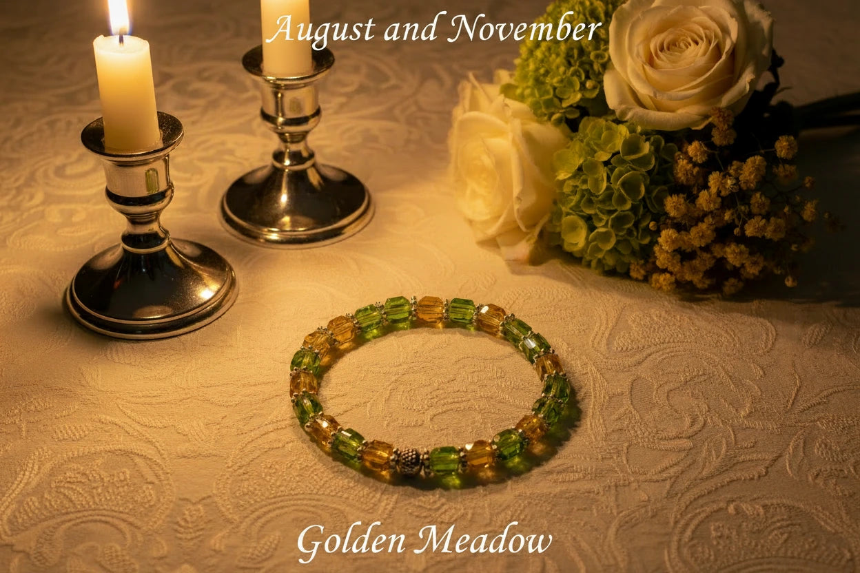 Memory Bracelet Showcasing  Aug and Nov " Golden Meadow