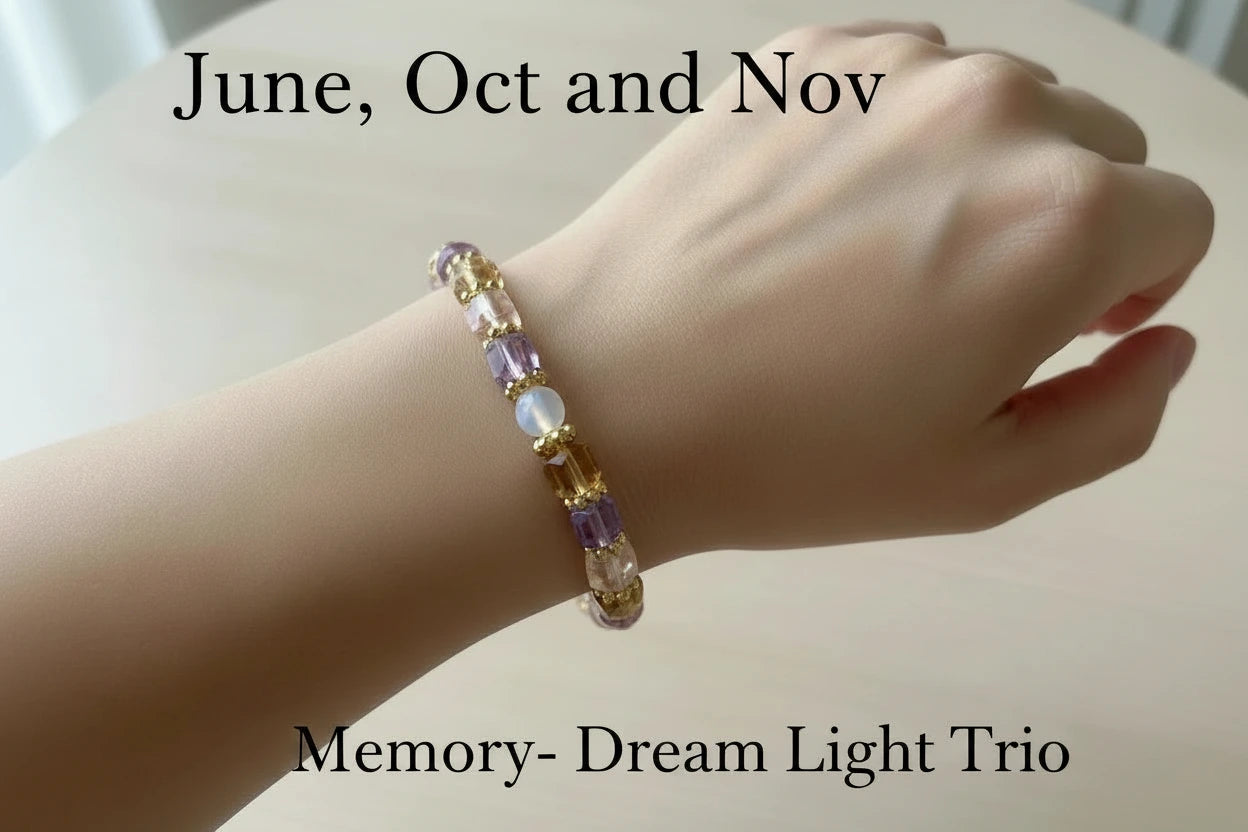 Memory custom made Birthstone "Dream light Trio Gold Tone Bracelet  months are June,Oct and Nov