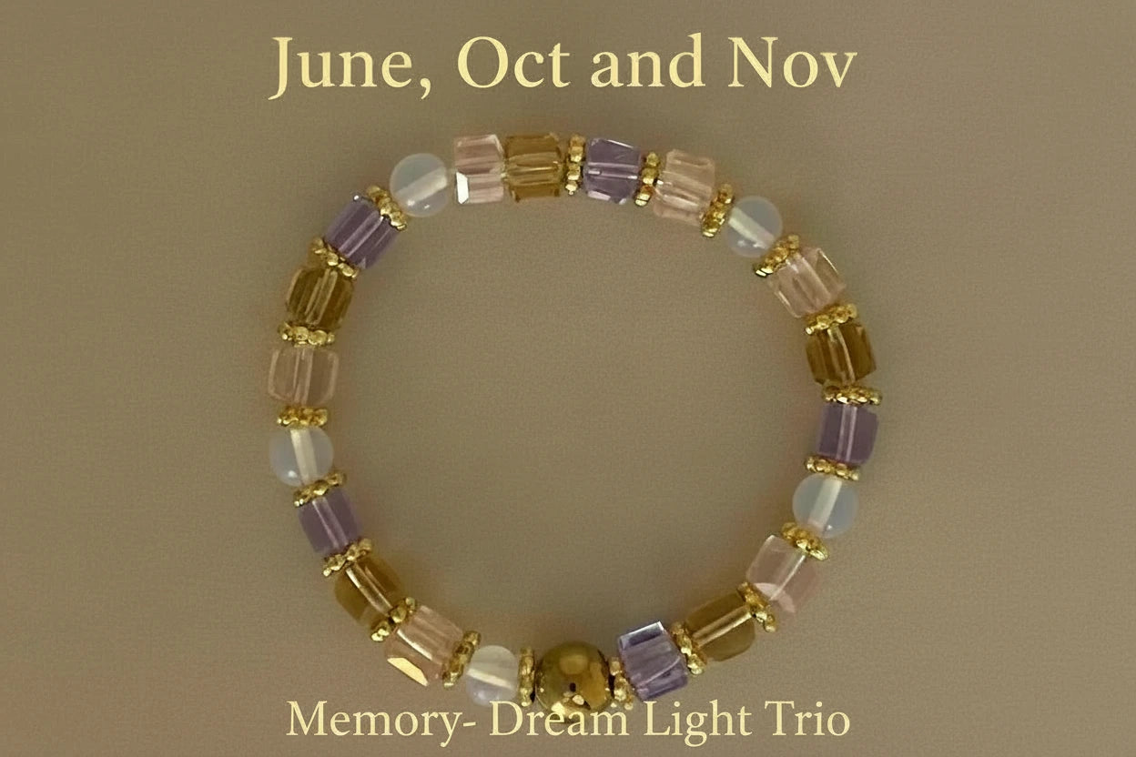 Memory custom made Birthstone "Dream light Trio Gold Tone Bracelet  months are June,Oct and Nov